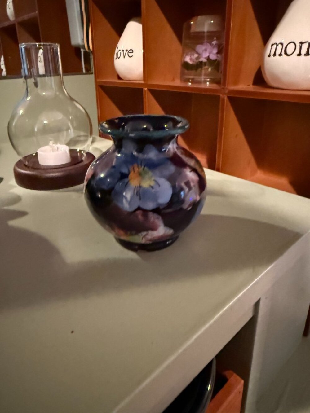 Vintage Floral Ceramic Colorful Pansy Vase Artist Signed Antique Flower Vase 3.5